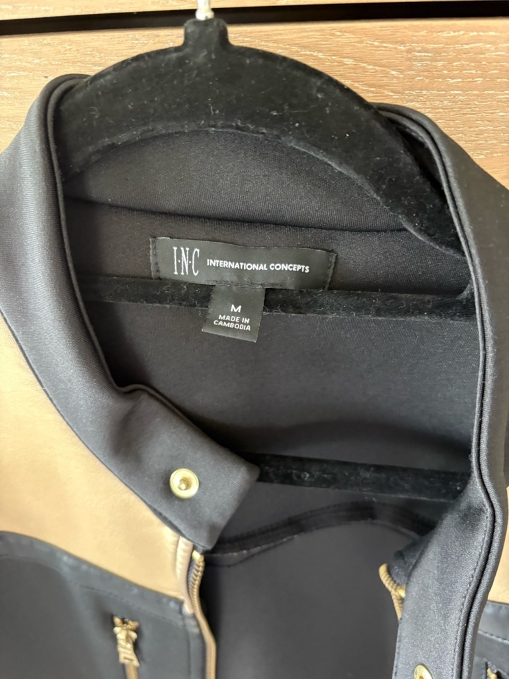 INC International Concepts Black and Beige Bomber Jacket - Picture 2 of 2